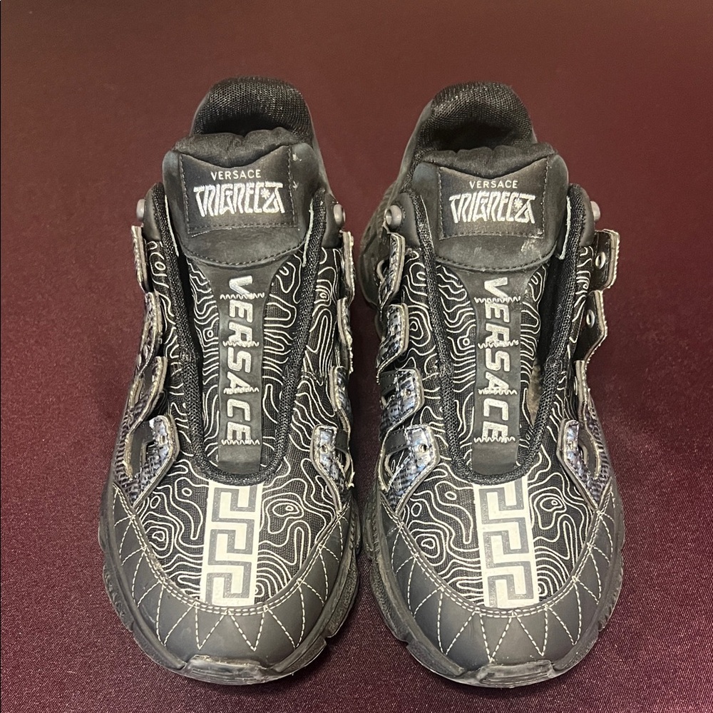 Versace Trigreca Black and Silver Patterned Sneakers